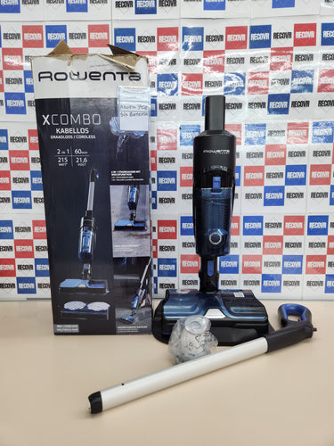 Rowenta X‑Combo GZ3038 – Aspirador escoba sin cable 2 en 1 con mopa activa, potente motor de 215 W, tecnología Aerospin para fregado rápido, tres modos de uso, batería de 21,6 V con 60 min de autonomía, depósito ciclónico de 0,55 L y diseño ultraligero